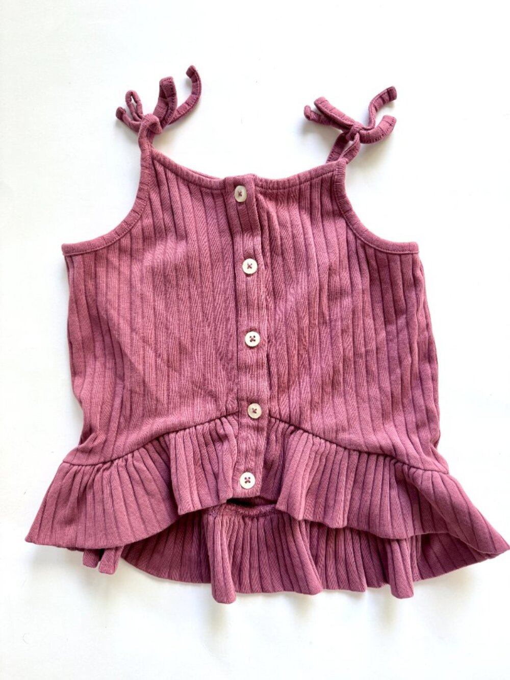 Kate Quinn Ribbed Tie Strap Peplum Top Berry Mauve 3T